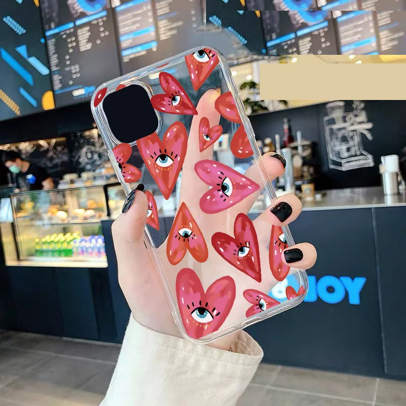 Böser Blick klare Telefon hülle für iPhone x xr xs 7 8 plus se 11 12 13 14 pro max transparent süßes Liebes herz mit Augen abdeckung