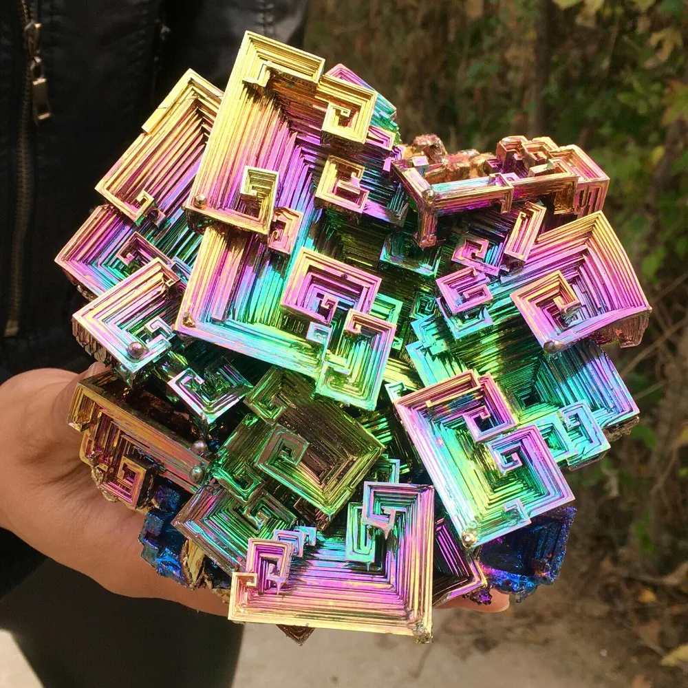 Natural Rainbow Bismuth Mineral Metal Crystal Energy Healing Ornaments Home Office Decoration Craft Gifts