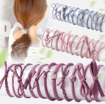 

60Barrels/lot 12pcs/Barrel DIY Multi FABRIC Hair Rings Cartoon Pearl Bowknot Rubber Bands Styling Tools Accessories HA605