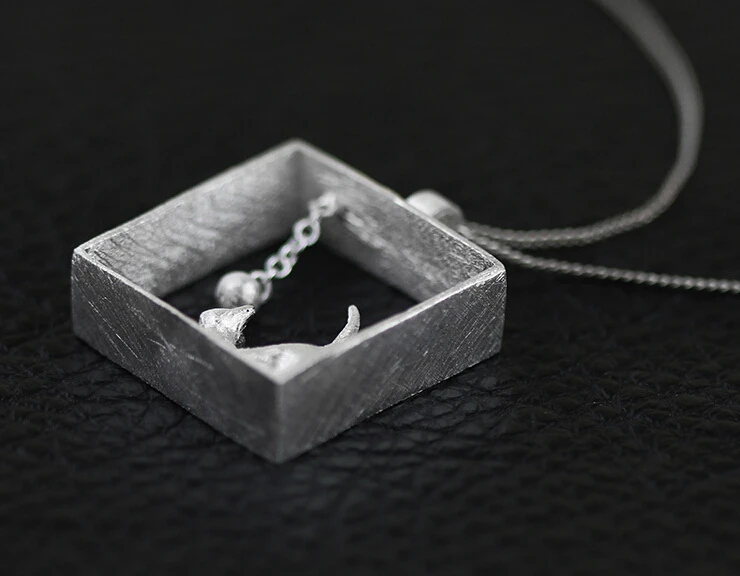 925 Sterling Silver Square  cat Necklaces & Pendants For Women High Quality Sterling-silver-jewelry