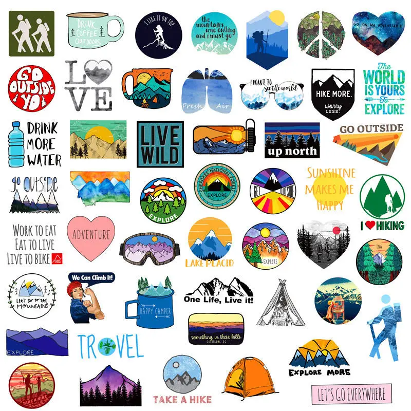 50 PCS Outdoors Computer Stickers Water Bottle Stickers Waterproof Vinyl Sticker For Luggage Skateboard Laptop MacBook Decals