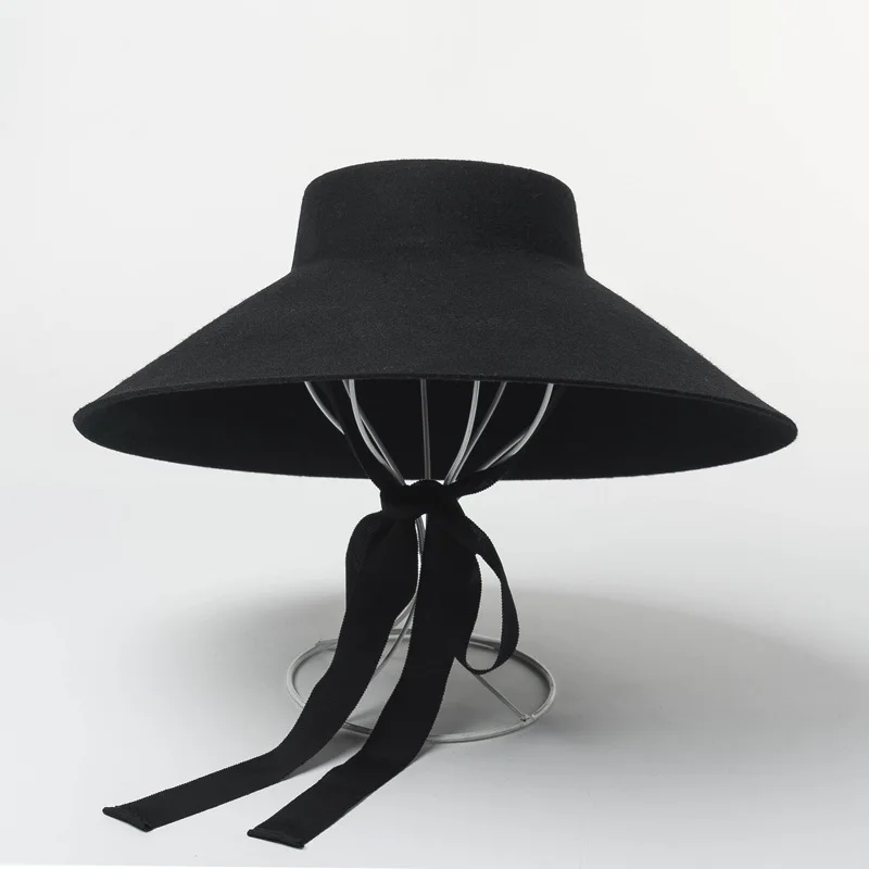 New Style 100% Wool Top Hat With Big Eaves For Fall And Winter Stage Catwalk Concave Felt Big Eaves Fedora Hat