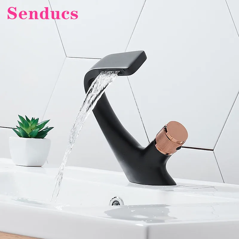 

Basin Faucets Senducs Black Rose Gold Bathroom Mixer Tap Deck Mounted Creative Bathroom Faucets Hot Cold Basin Mixer Taps