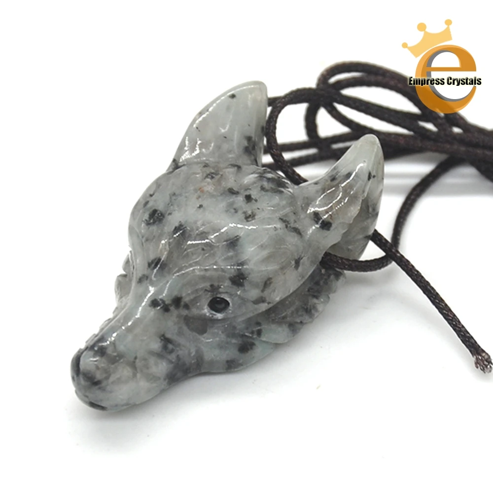 1PC Wolf Head Pendant Natural Gemstone Lotus Jasper Healing Crystal Necklace Animal Fashion Men Gifts Jewelry