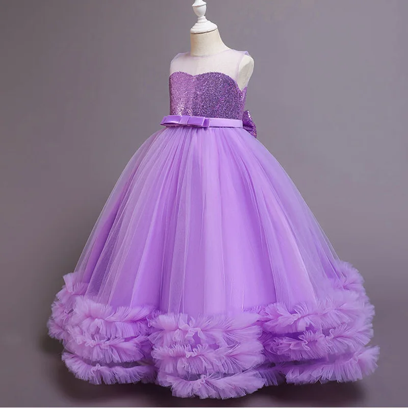 Ragazze adolescenti paillettes fiore principessa festa abiti lunghi Tutu bambini bambini elegante natale abiti da sposa abiti Costume