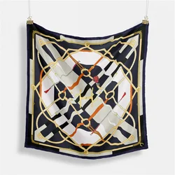 Twill Silk Scarf Woman Melt Chain Print Square Scarves Wraps Bandana Small Hijab Silk Foulards Lady Tie Headband Neckerchief