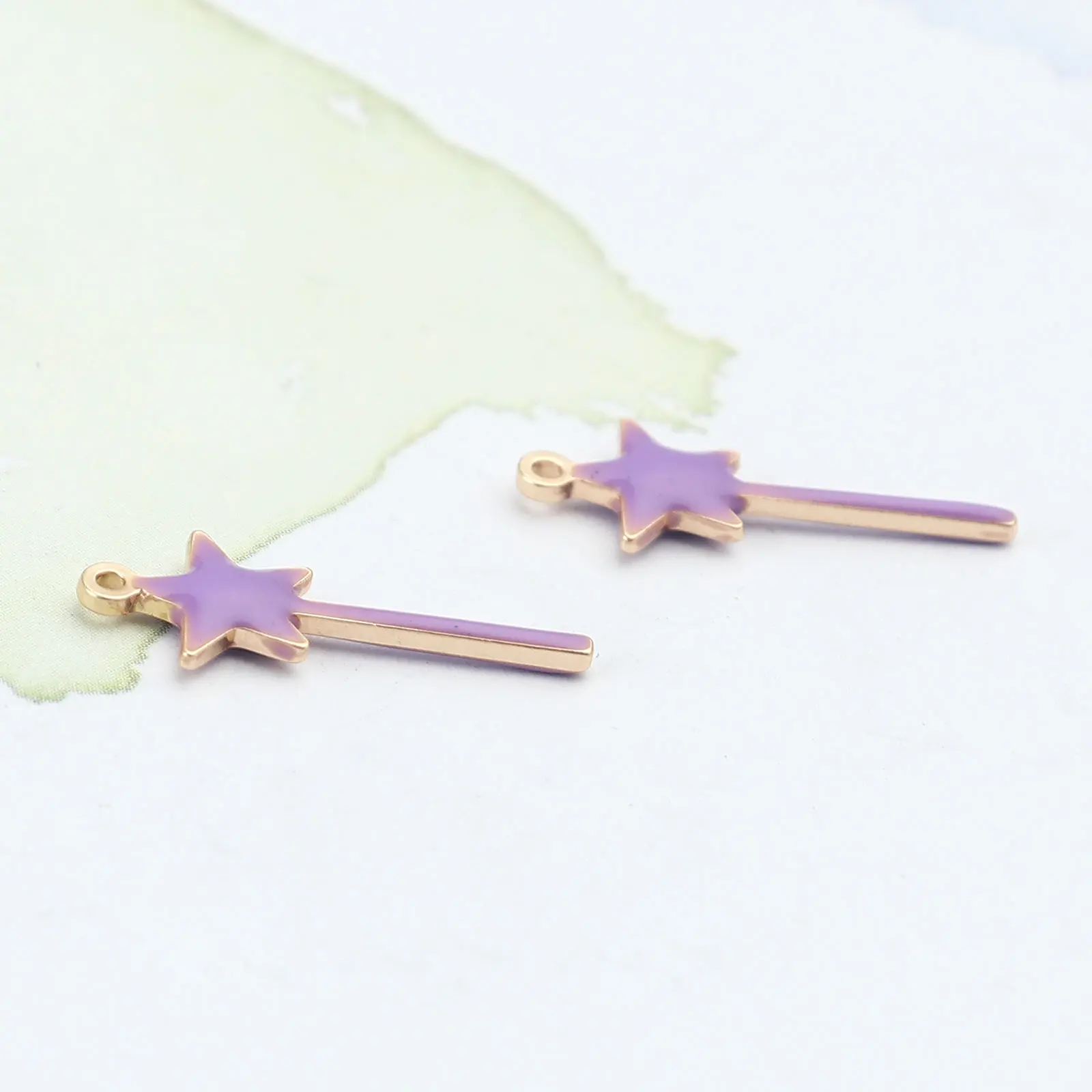 DoreenBeads 10 PCs Copper Double Sided Enamelled Sequins Star Fairy Magic Wand Charms For DIY Handmade Jewelry Making 20mm X 8mm