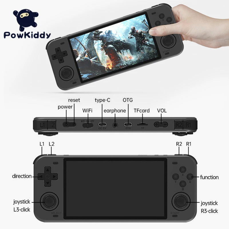 Powkiddy RGB10 Max 5.0Inch Retro Open Source System Handheld Game Players RK3326  IPS Screen 3D Rocker Consoles for Adults Kids