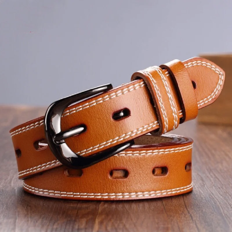 Genuine Leather Women Belt Concise Students Girl Pin Buckle Jeans Belts High Quailty Female Cowskin Waistband Korean Cowboy Belt