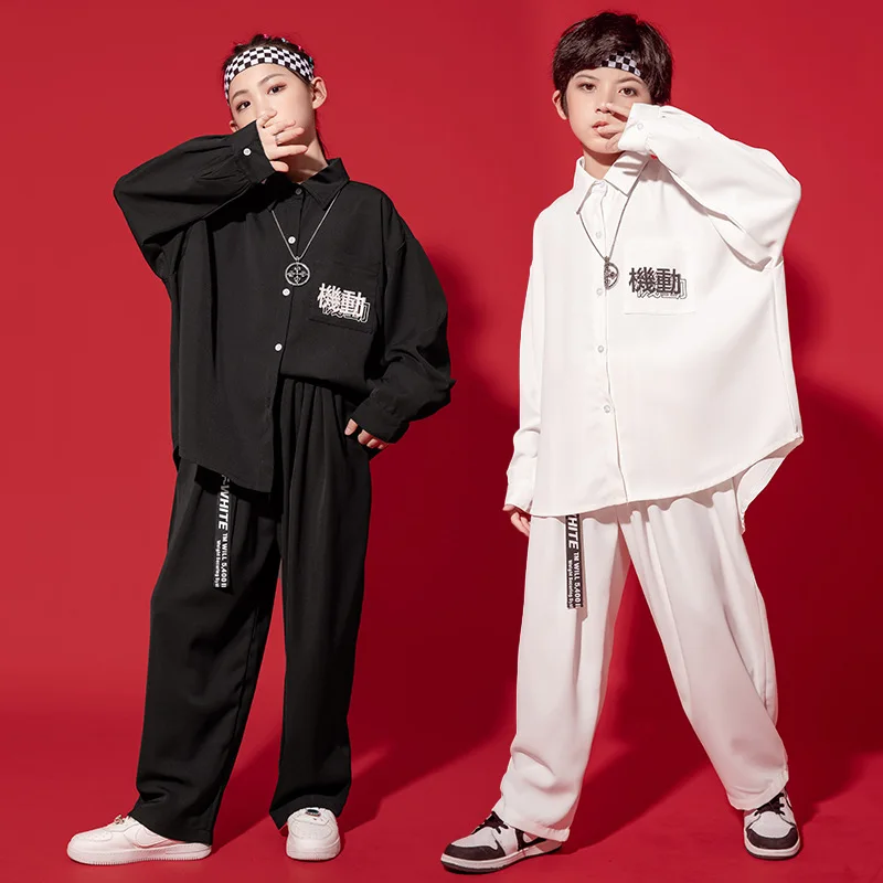 Kid Kpop Hip Hop Clothing Black Oversized Shirt Top Long Sleeve Loose Streetwear Baggy Pants for Girl Boy Dance Costume Clothes