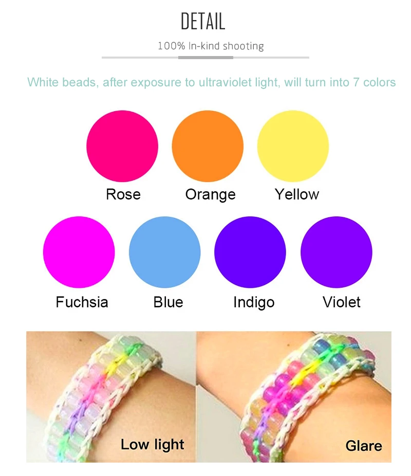 100–300 Stück 6 x 8 mm UV-wechselnde reaktive Acrylperlen, die im Dunkeln leuchten, leuchtende Pony-Perlen, DIY-Armband, Halskette, Schmuckherstellung – Detail 7