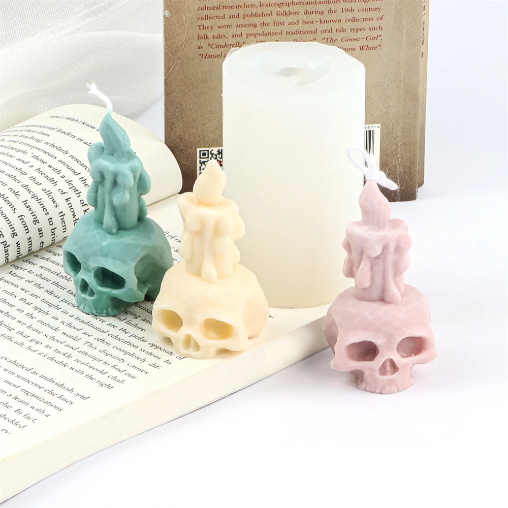 

3D Handmade Festival Decor Skull Candle Molds Halloween Party DIY Ornament Head Bone Shape Plaster Epoxy Resin Silicone Mould