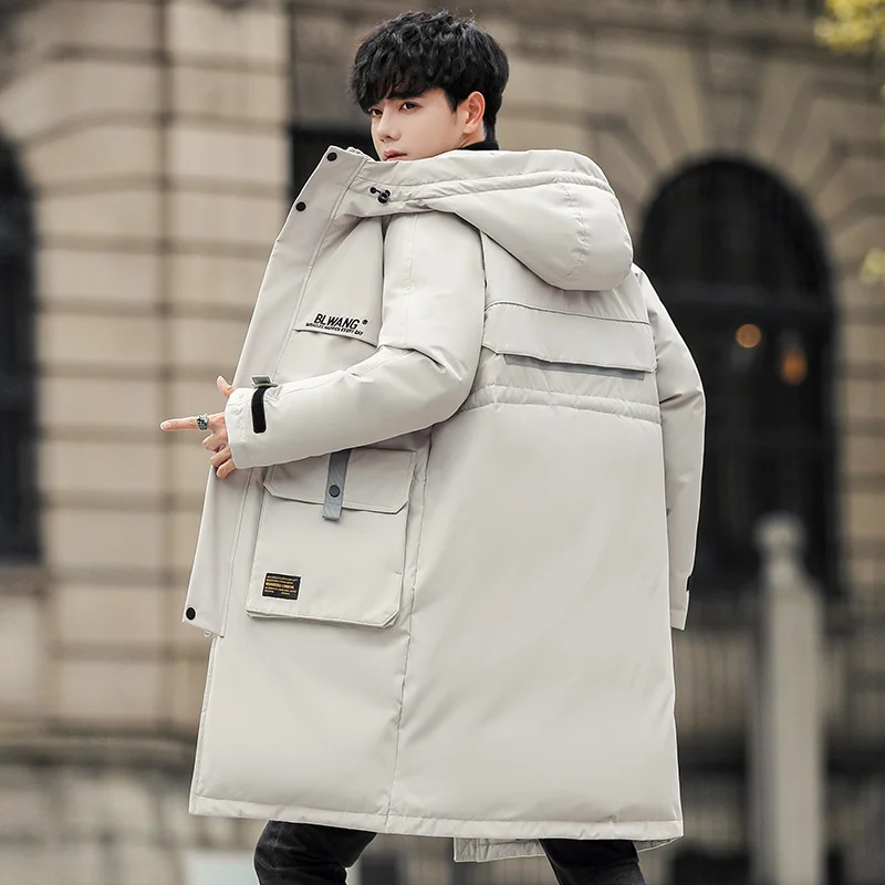 

Winter 2021 Men's Down Jacket Medium Length New Overcome Warm Thick Casual Coat Male Solid Fashion Trend Drop Ship