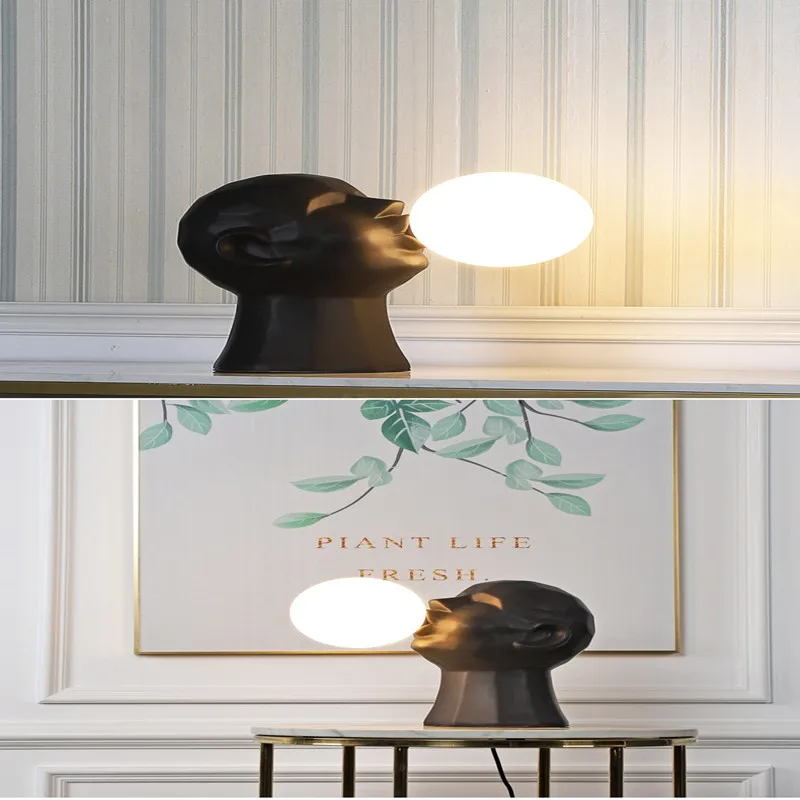 OURFENG Ceramic Table Lamp Modern LED Black Creative Desk Light Bedside Decoration For Living Room Bedroom Library Study Office