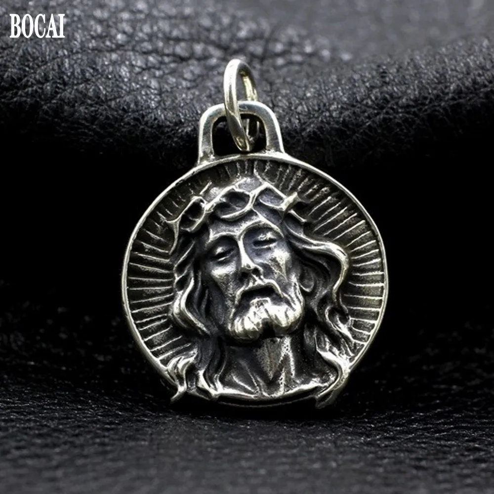 BOCAI New real pure S925 sterling silver Man and Woman pendant handmade Christianity crucifixion Jesus retro coin tag