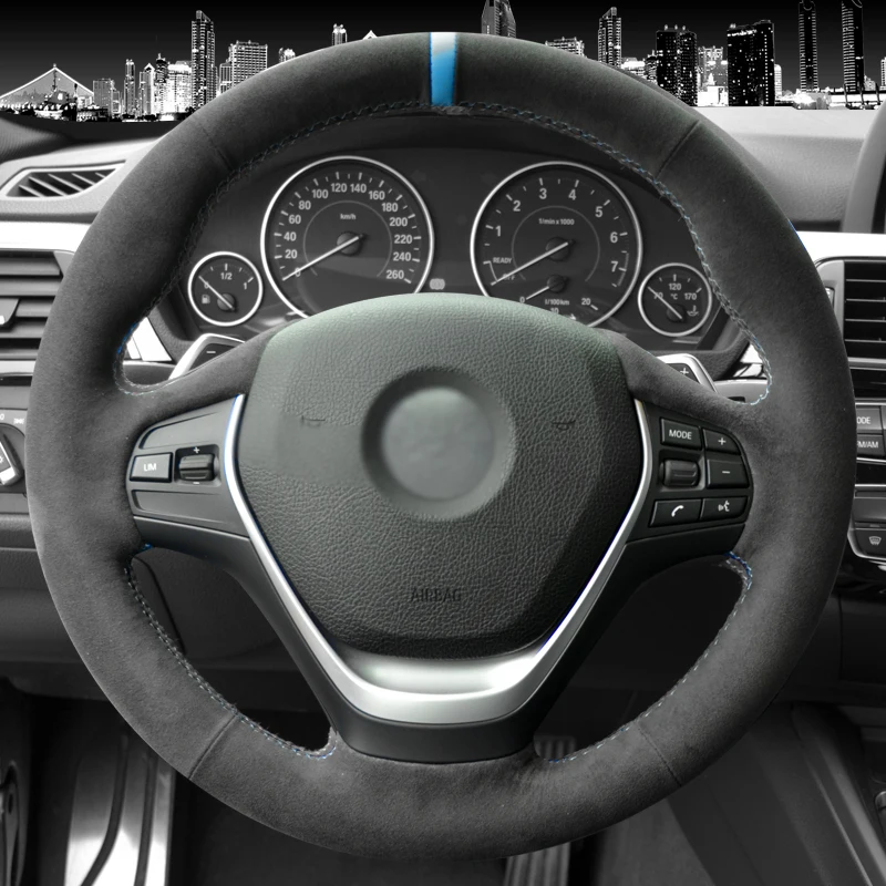 Black Alcantara Hand-stitched Steering Wheel Cover for BMW F20 F21 F22 F23 F30 F31 F34 F32 F33 F36