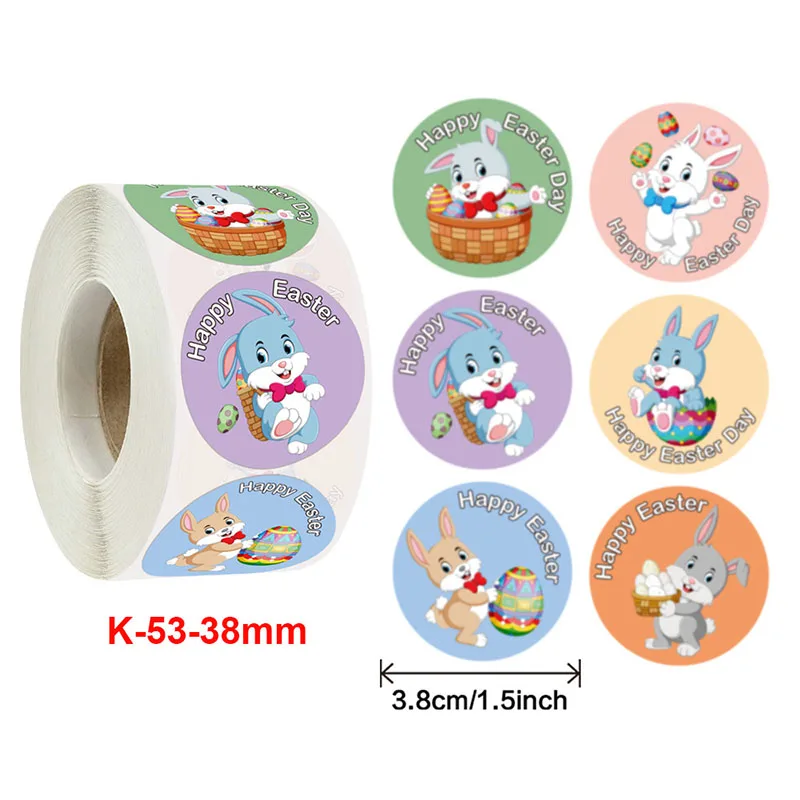 500pcs/Roll 1.5 inch Cartoon Rabbit Happy Easter Day Series Sticker For Kids Cute Stationery Decoration Toy Stickers