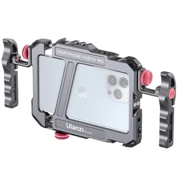 Ulanzi Lino Phone Video Vlog Cage with Adjustable Handle for iPhone 15 14 13 Pro Max Cold Shoe Mount for Microphone Flash Light