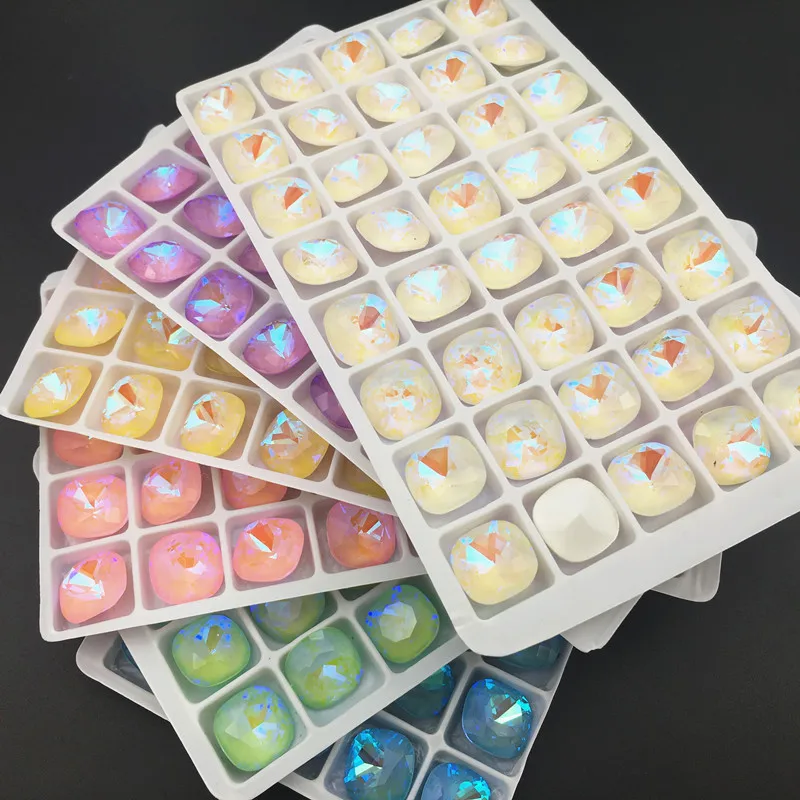 20pcs More Colors Mocha Fluorescent Cushion K9 Loose Rhinestones Pointback Glass Crystal Glue on Clothing Jewelry Bags Can Mix