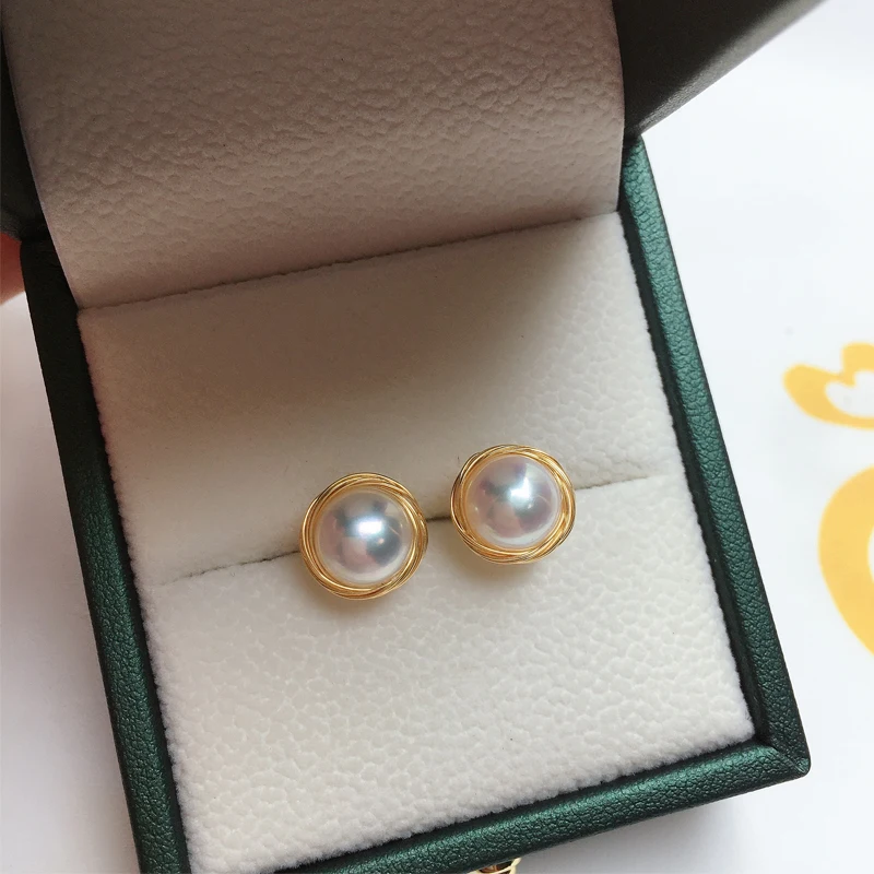 ZHBORUINI Pearl Earrings For Women Gold Thread Winding Jewelry Of Silver Freshwater Pearl Handmade Style 925 Silver Earring