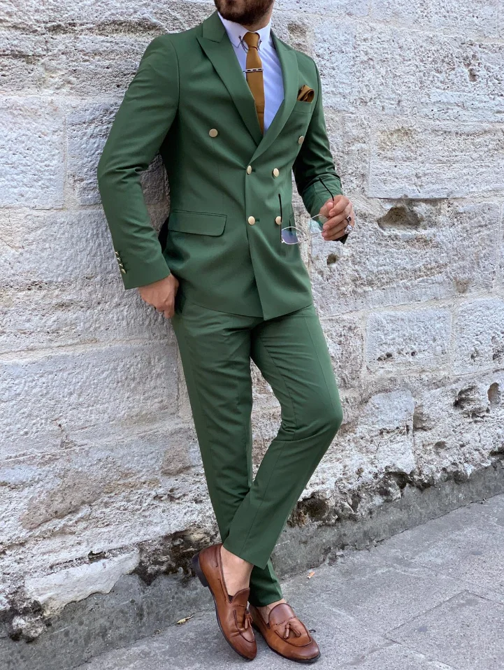 Costume de smoking à revers pour hommes, ensemble 2 pièces, veste et pantalon, de haute qualité, pour mariage, affaires, bal de promo, vert