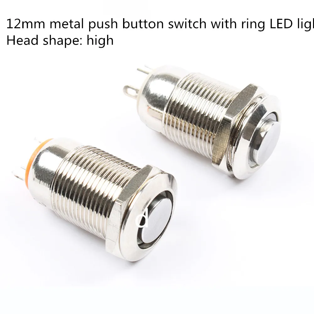 

12mm High Round Waterproof latching Metal Push Button Switch LED Light Shine Car Horn Auto Reset self-locking 12GTHX.S 3V 5V 6V