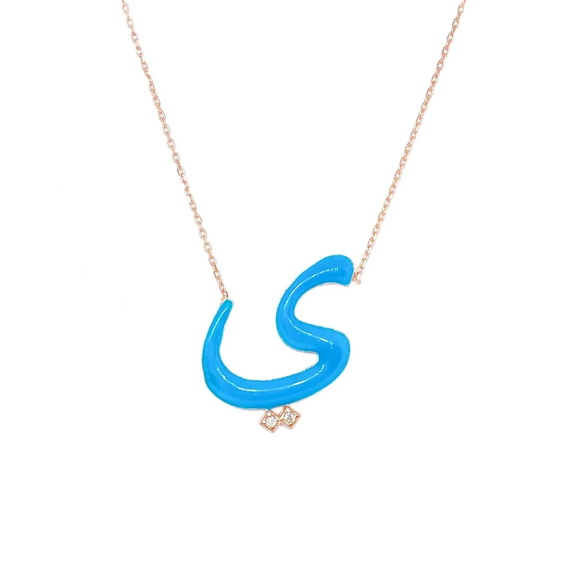 Arabic Alphabet Initial Necklace Colorful Enameled Pendant Cubic Zirconia Gemstone Rose Gold Muslim For Women Girl Jewelry Gift