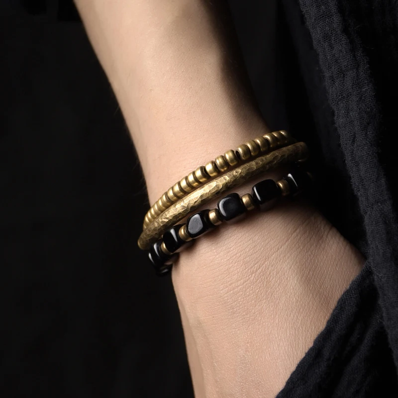 Bulk Items Wholesale Jade Bracelet Hammered Artificial Oxidized Brass Accessories Men Women Metal Punk Street Gothic Jewelry