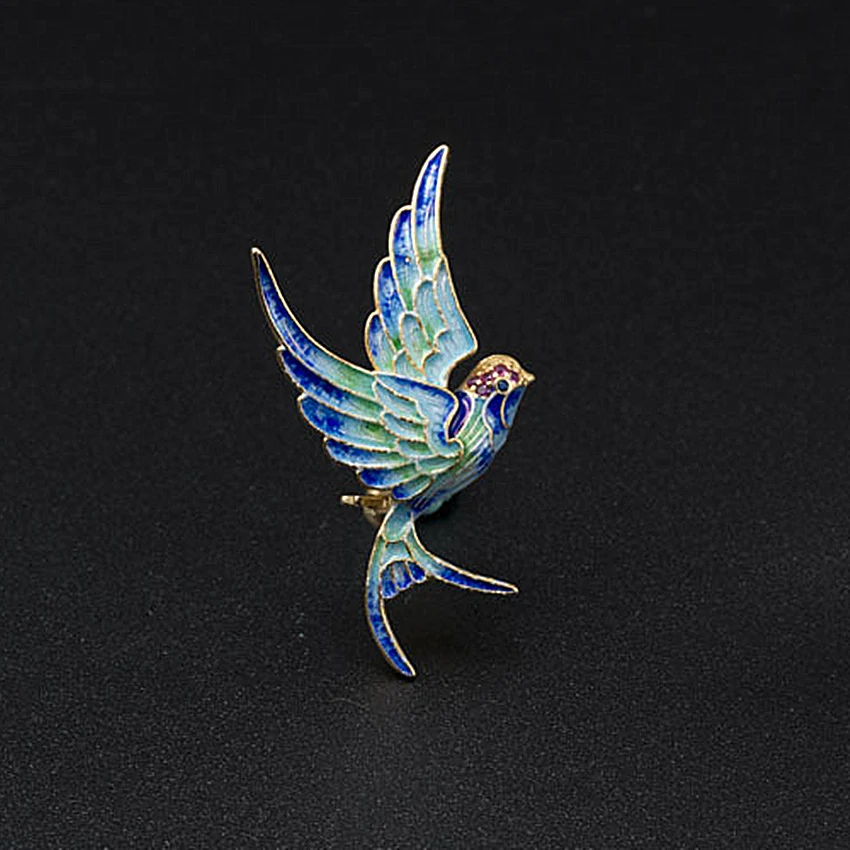 

Vintage Bird Enamel Pin Zircon Inlay Thai Silver Swallow Brooch Gift Jewelry Silver Brooches For Women Men Luxury Broche SBH09