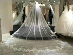 One Layer Glitter Tulle Wedding Veils Vintage Lace White Ivory Tulle Bridal Veil Cathedral Veils with Comb