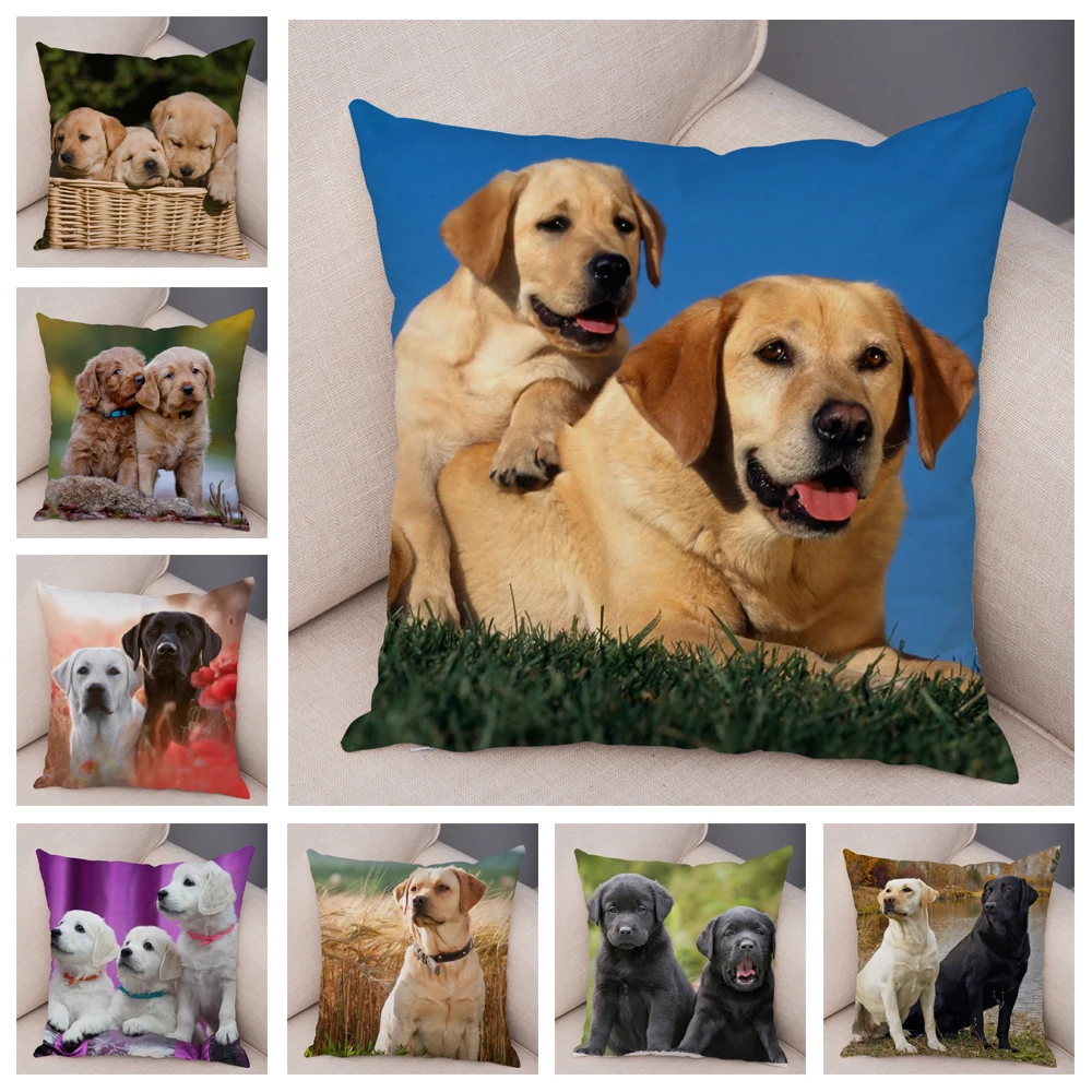 Labrador Dog Printed Cushion Cover for Sofa Home Car Decor Cute Pet Animal Pillowcase Super Soft Short Plush Pillow Case 45*45cm