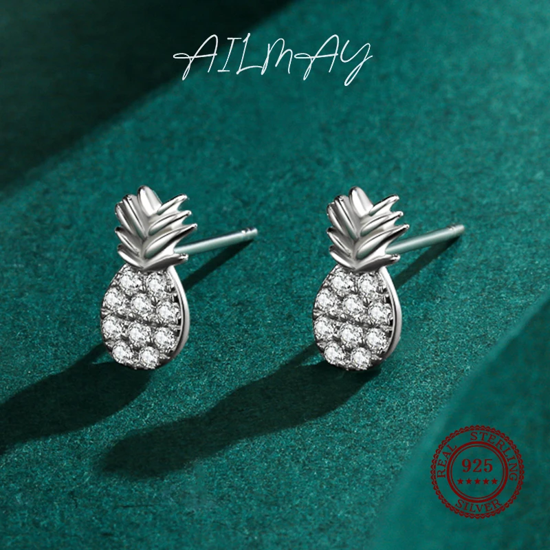 Ailmay Hot Sale Fashionc 925 Sterling Silver Sweet And Lovely Pineapple Fruits Earrings For Women Sterling Anti-allergy Jewelry