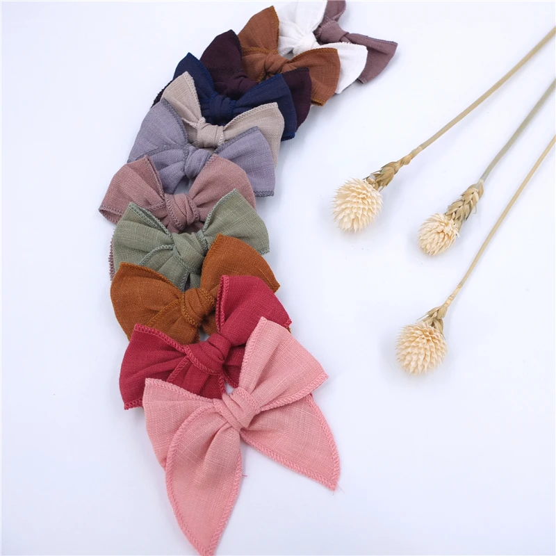 2 PCS Mini Fable Bow Hair Clips for Toddler Baby Girls Cotton Linen Hair Bows Barrettes Kids Hairbow Accessories Hairgrips