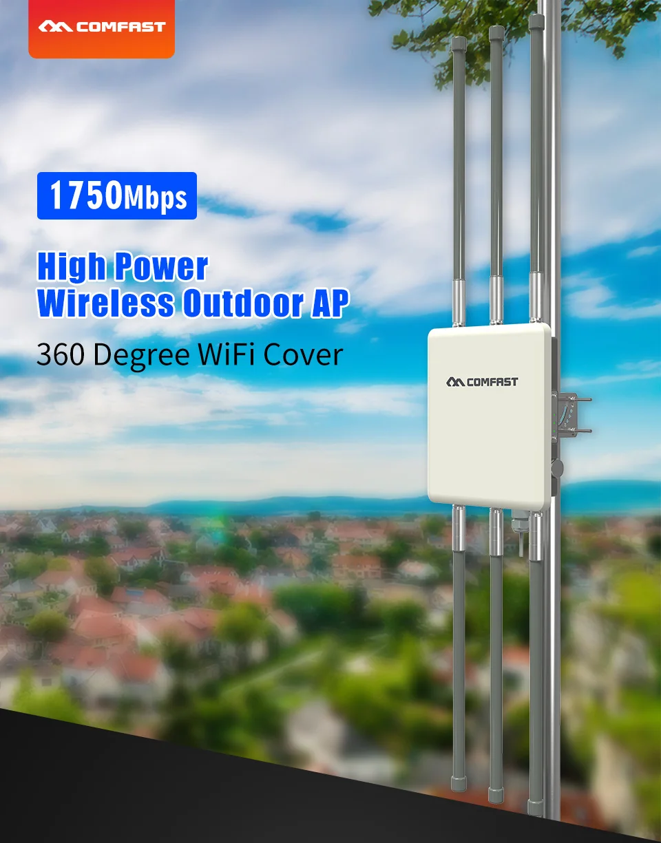 1750Mbps Gigabit Dual Band 5.8G Outdoor AP 6*8dBi Antenna WiFi Cover Base Station Router Wi Fi Signal Hotspot Amplifier Repeater