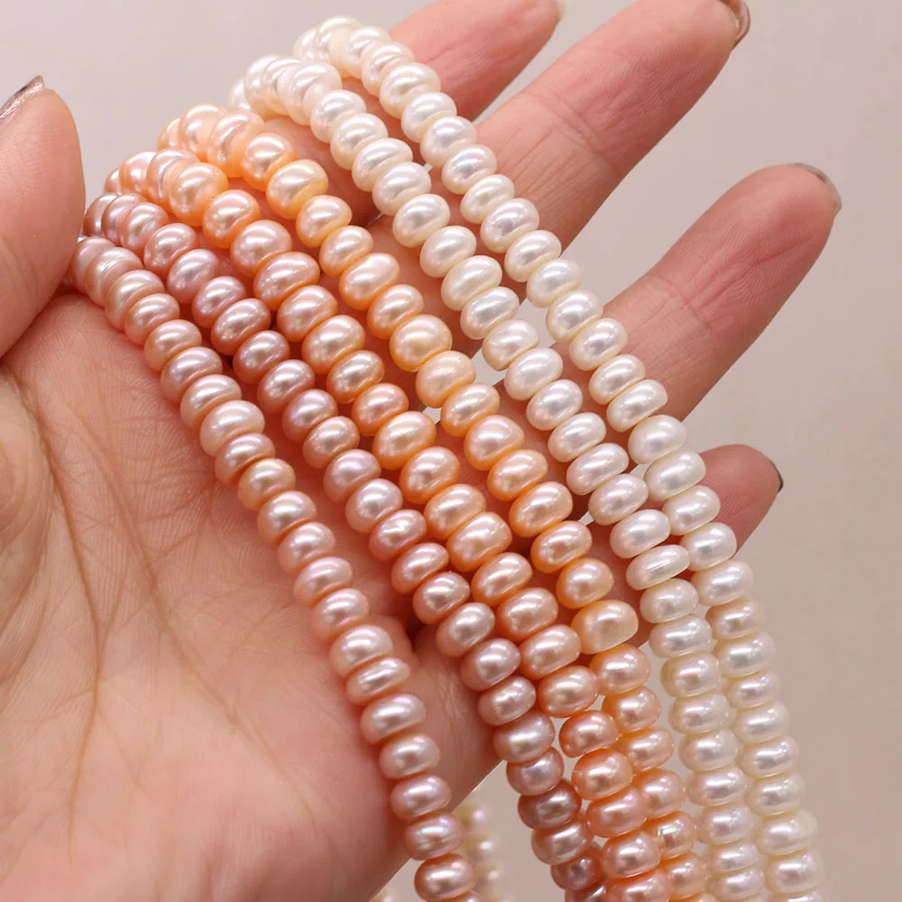 

2024 New Natural Freshwater Pearl Beads Round Flat Punch Pearls for Jewelry Making DIY Necklace Bracelet Accessories 36cm