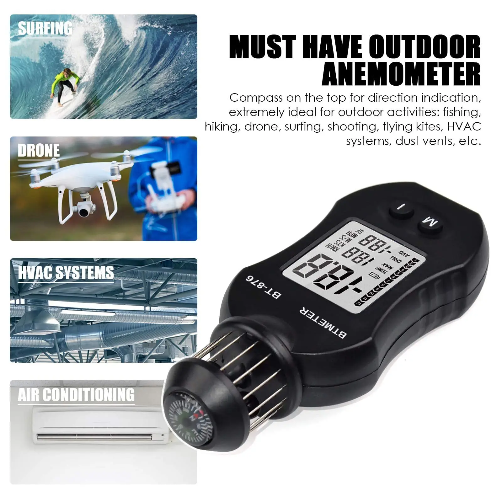 (Newest Anemomete) Digital Cup Anemometer Air Flow Meter for Measuring Air Speed Air Volume for HVAC Vents,Shooting,Boat Sailing