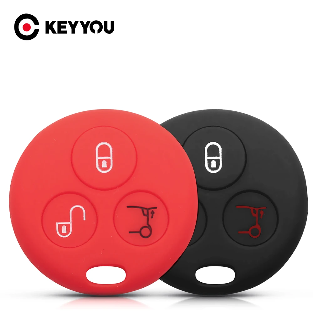 KEYYOU Silicone Rubber Car Key Case Fits For Mercedes Benz Smart City Fortwo 3 Buttons Remote Key Protector Cover Car Accessory