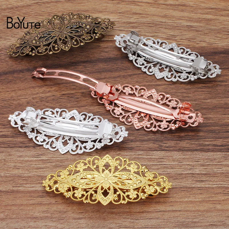 BoYuTe (10 Pieces/Lot) Metal Brass Filigree Flower Hairpin Base Women Hair Clips Handmade Materials