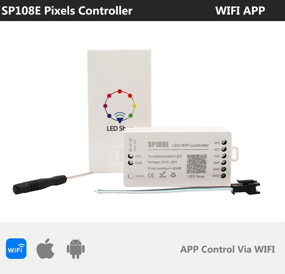 Imagem -03 - Controlador de Luz de Tira Led Bluetooth Sp105e Sp110e Wifi Sp108e Sp501e Música Sp107e Sp601e Dc5v24v Ws2811 Ws2812b Sk6812 Ws2815