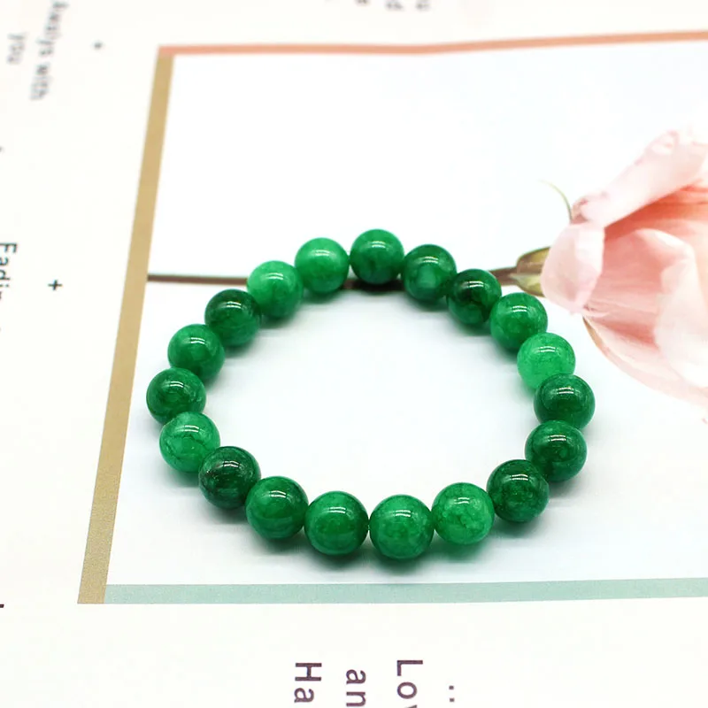 Natural Chalcedony Green Jades Bracelet Round Loose Stone Beads Bracelet Women Men Fashion Bracelet 4 6 8 10 12mm