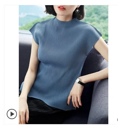 HOT SELLING Miyake fashion fold short sleeve new sexy half TURTLENECK Pleated T-shirt  IN STOCK