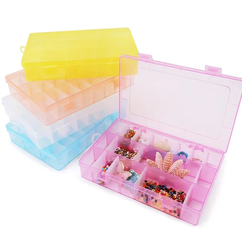 19.5x13x3.5CM Rectangle Adjustable Jewelry Container Box Case Compartment Plastic Storage Box  for Beads Earrings 24 Slots 1PCS