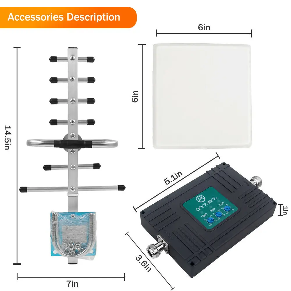 3G 4G LTE Cell Phone Signal Booster for AT&T 700/850/1900MHz Home Mobile Repeater Kit Band 5,2,12,17 Enhance Voice/Data