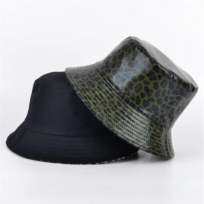 2021 Pu Leopard Print Bucket Hat Fisherman Hat Outdoor Travel Hat Sun Cap Hats for Men and Women 112