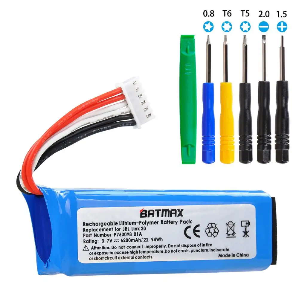 

Batmax 6200mAh 3.7V Replacement Battery P763098 01A for JBL Link 20 Bluetooth Speaker with free tools