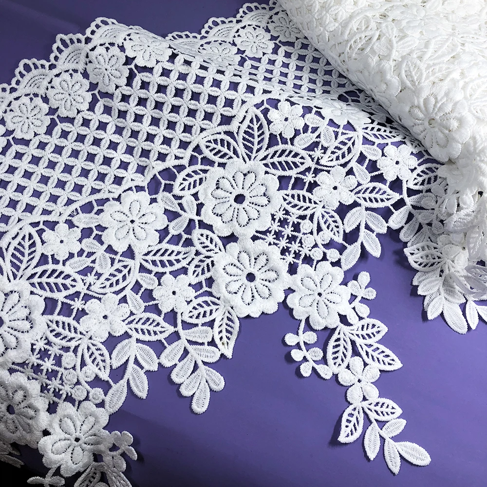 10yard 30cm Lace White Flower Leaf Milk Silk Water-soluble Embroidery Large Fabric Skirt Curtain Sewing Trim Dress Accessories