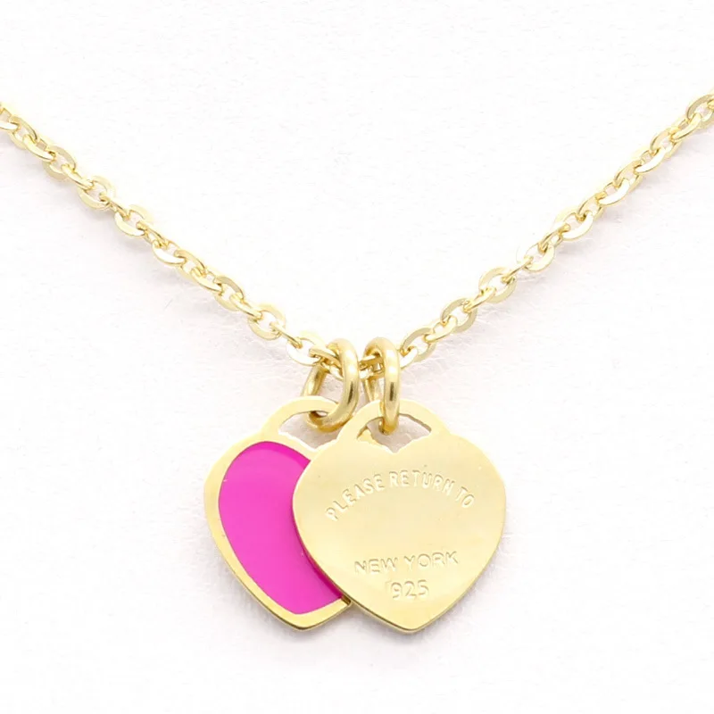 

Heart pendant Necklace Heart zodiac New Pattern jwelry for women Steel Enamel Pink Colour Double Short Woman 2020 jingyang