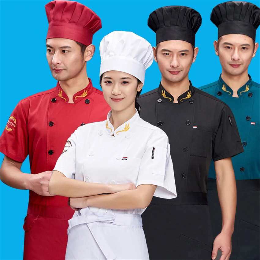 Adult Chef Uniform for Men Work Wear Kitchen Tops Print Restaurant Shirts Summer Short Sleeve Chinese Clothes Chef Jacket