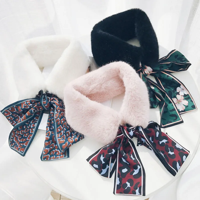 Women Fake Collar Tie Winter Faux Fur Woman False Collar Girls Detachable Fur Collar Ribbon Warm Scarfs for Ladies Neckerchiefs