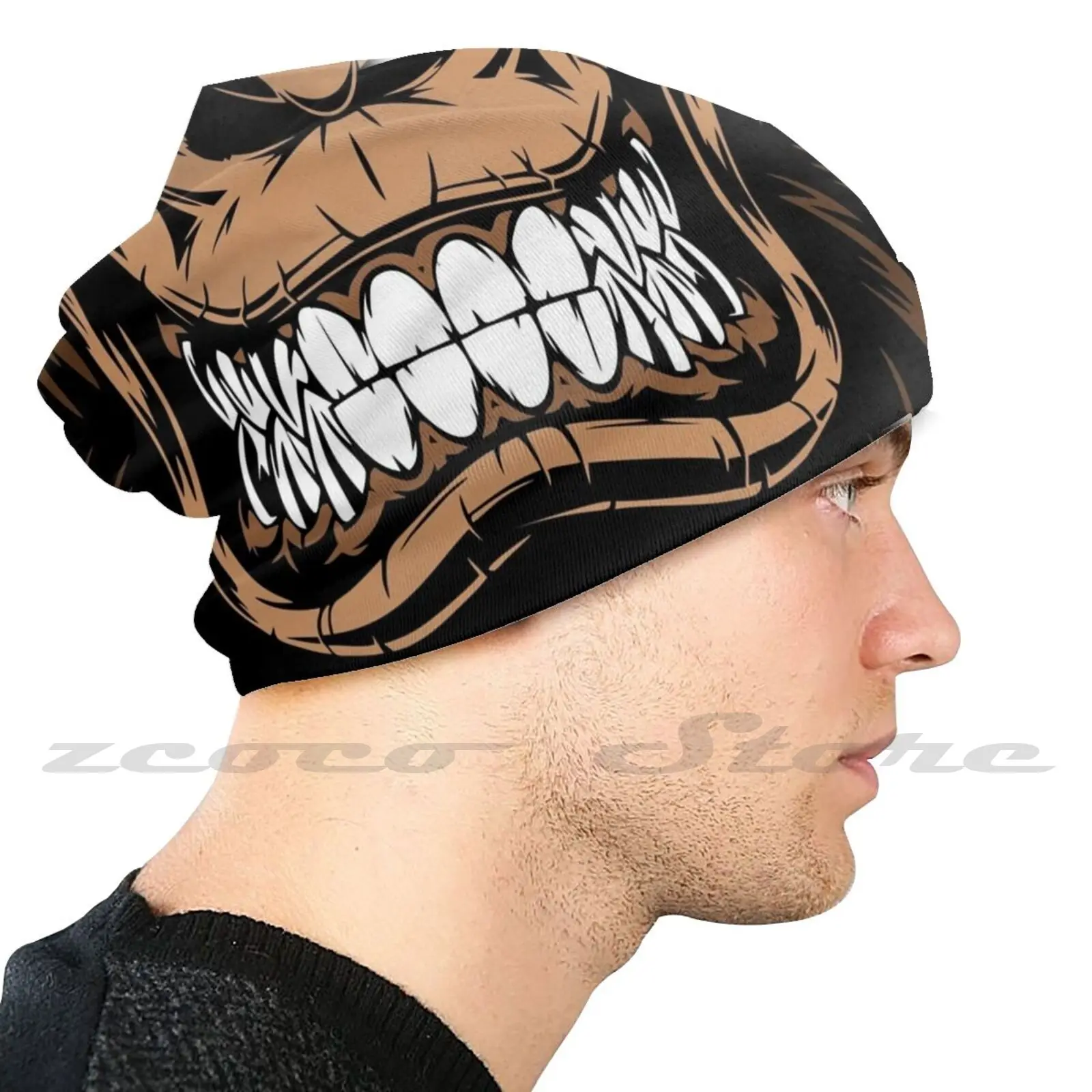 Gorilla Face Knit Hat Elastic Soft Personalized Pattern Present Cap Gorilla Face Gorilla Monkey Orangutan Gorilla Teeth Gorilla